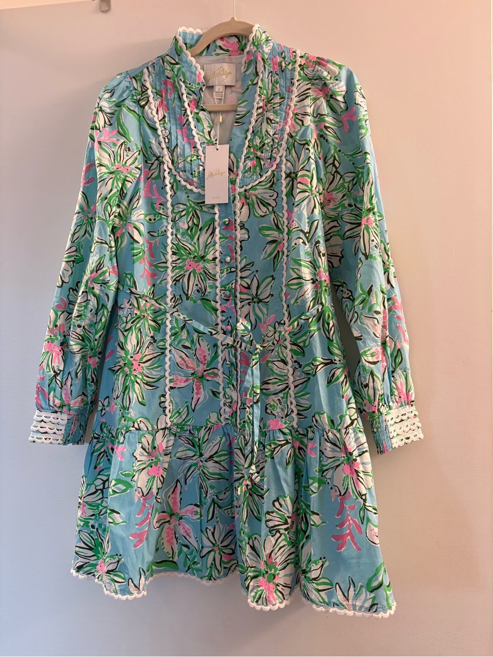 Lilly Pulitzer Aqua Pink Green Floral Button-Front Dress NWT Sz 2 Retail $268